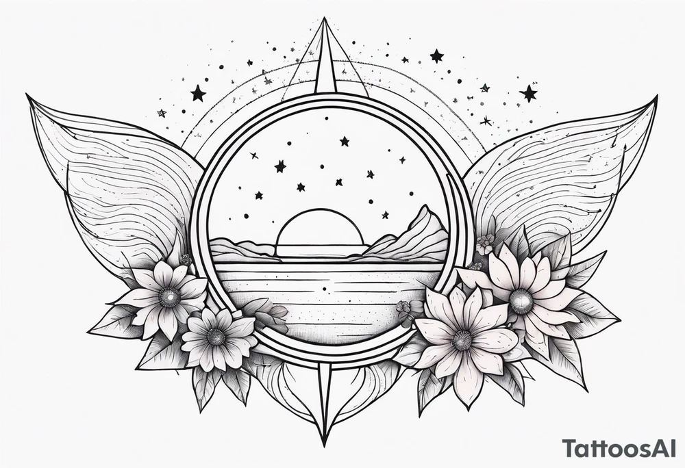 fine line with sun, stars, floral, dots. Sternum tattoo tattoo idea