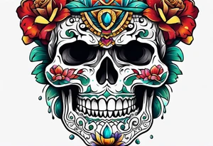 Mayan skull with mouth as cave with water coming out tattoo idea
