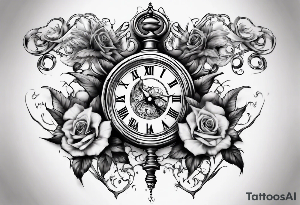 lots of filagree on the chest going onto the shoulder. include an hour glass tattoo idea