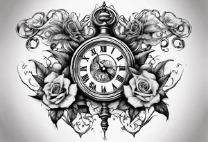 lots of filagree on the chest going onto the shoulder.  include an hour glass tattoo idea