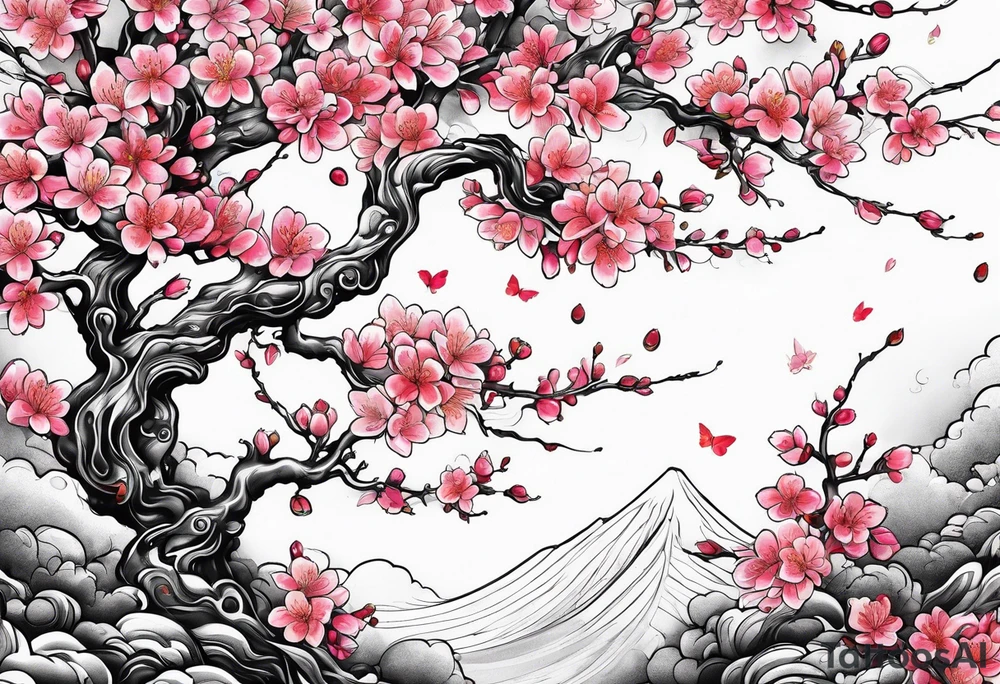 Cherry blossoms in a rainbow of colors tattoo idea