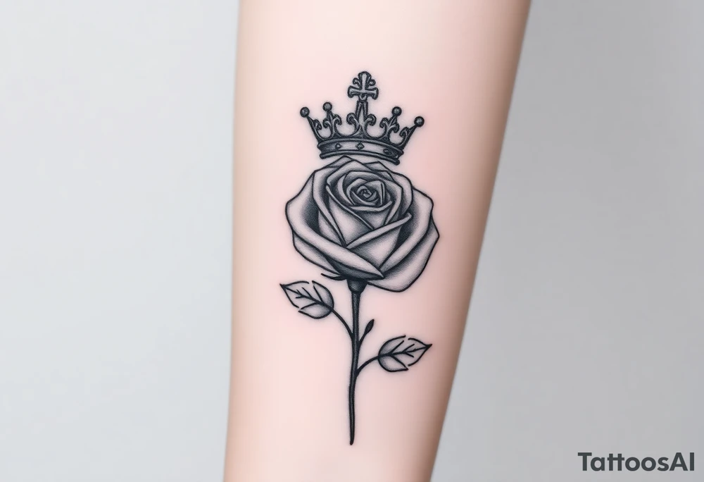 A rose with a large kings 
crown on-top of it tattoo idea
