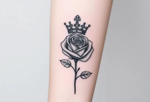 A rose with a large kings 
crown on-top of it tattoo idea