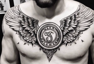 A simple tattoo with the word Glenn on a banner with angel Wings tattoo idea
