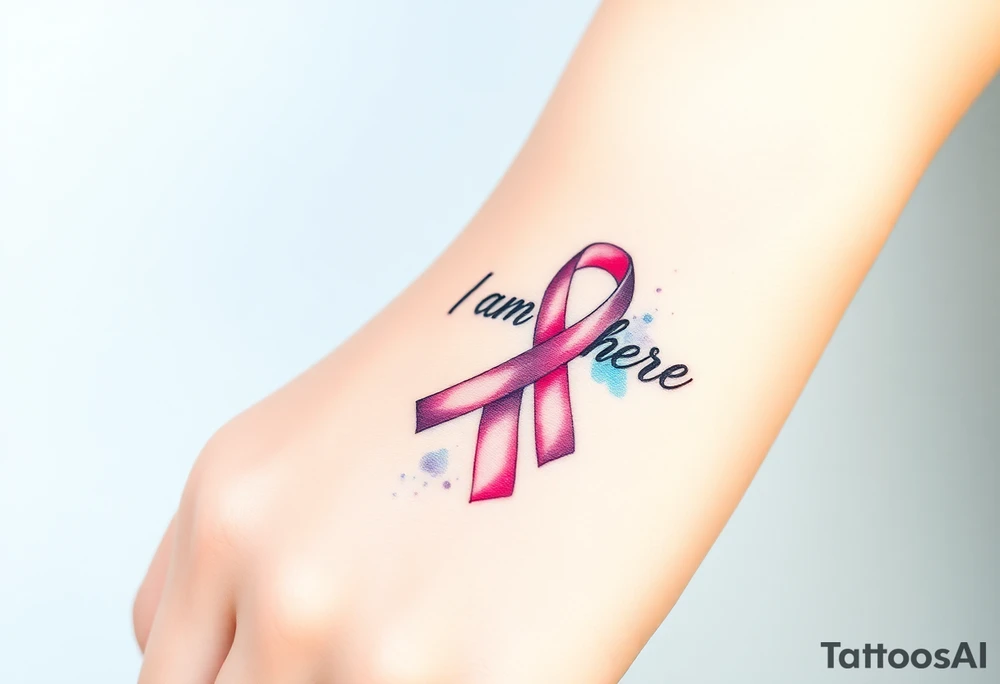 I am here pink ribbon hawaiian theme tattoo idea