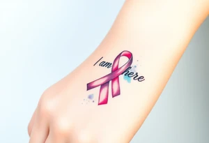 I am here pink ribbon hawaiian theme tattoo idea