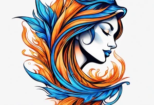 Blue and orange flame that has a half square thin line border. Twin flame symbol tattoo idea