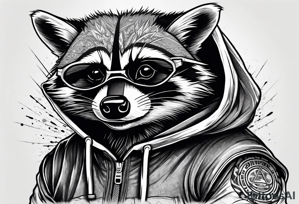 raccoon wearing a Superman hoodie tattoo idea