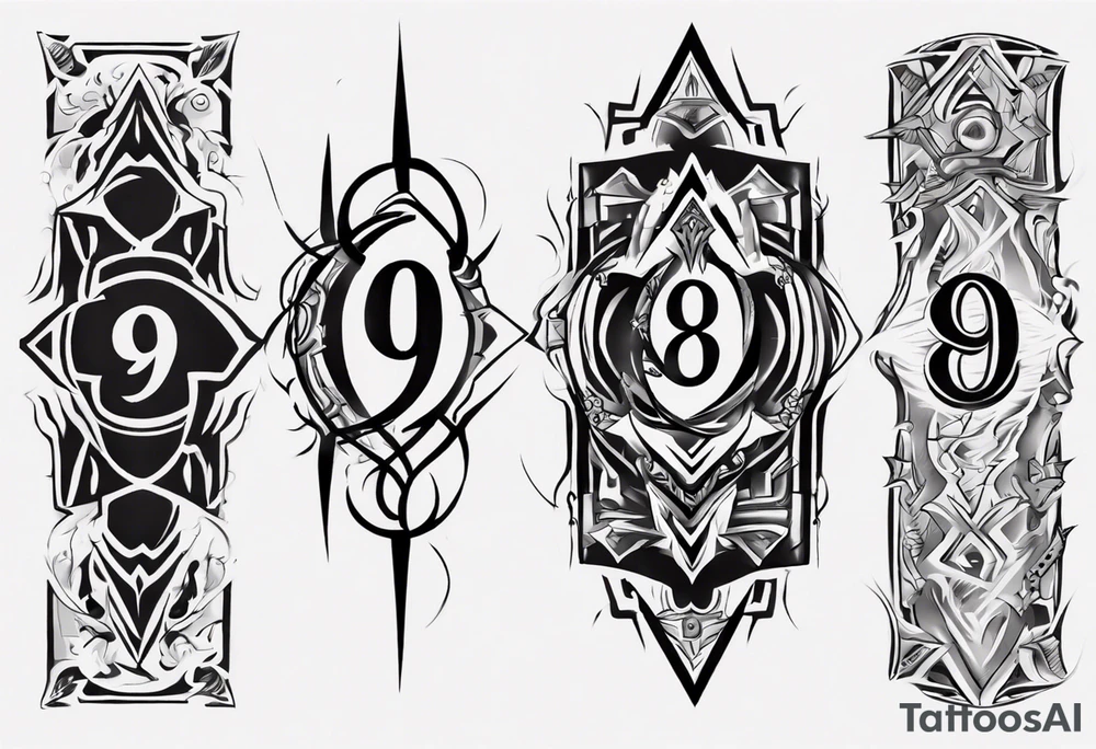 number 9 right side up and upside down connected tattoo black and grey on inside forearm 9:16 aspect ratio tattoo idea