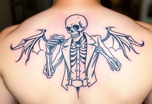 evil skeleton in clothes getting drunk tattoo idea
