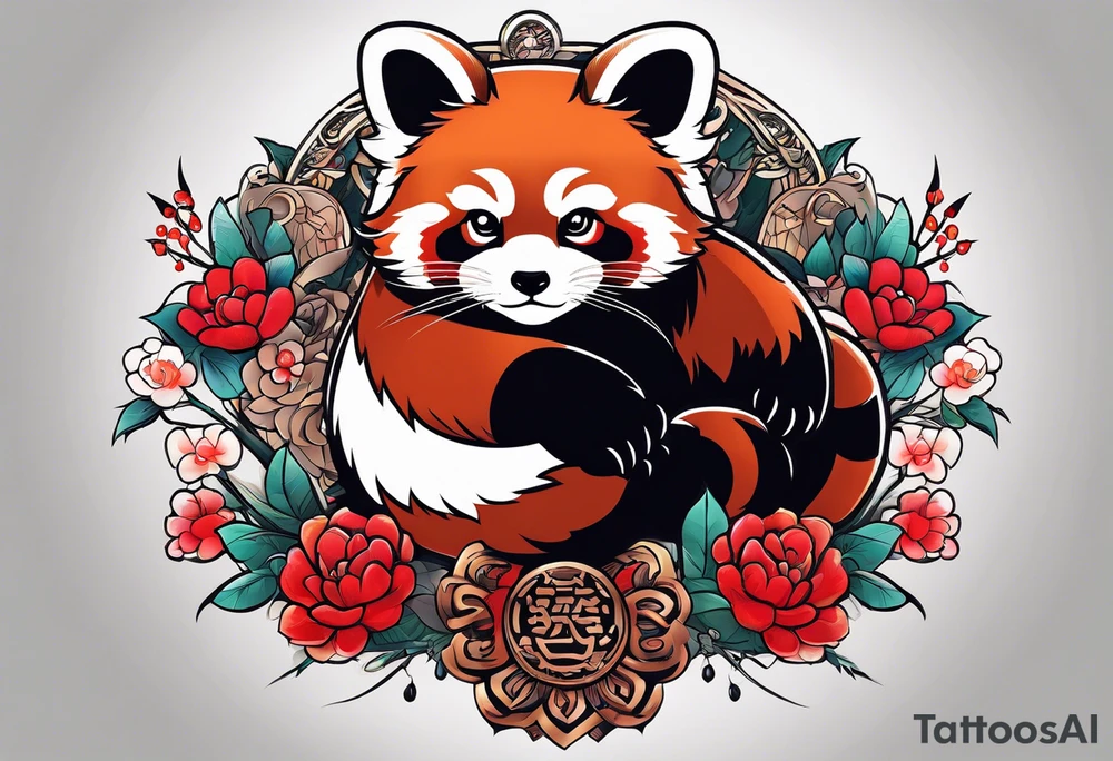Red panda lucky cat tattoo idea