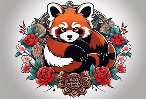 Red panda lucky cat tattoo idea
