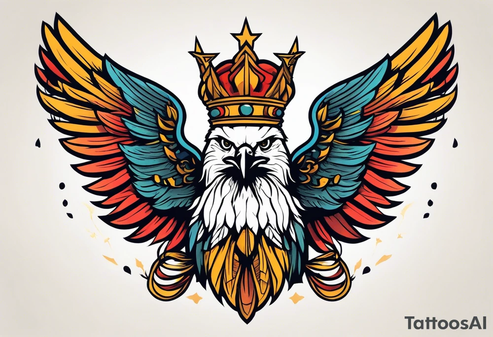 eagle with wings crown on head simple bold colors old school traditional vintage tattoo idea