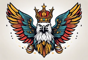 eagle with wings crown on head simple bold colors old school traditional vintage tattoo idea