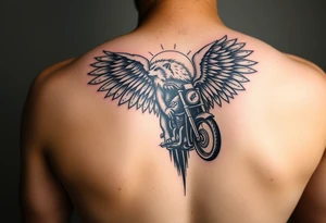 guardian angel wolf on a motorcycle tattoo idea