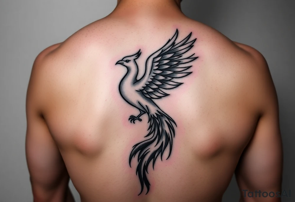 magnificent phoenix rising from golden flames with trailing embers tattoo idea