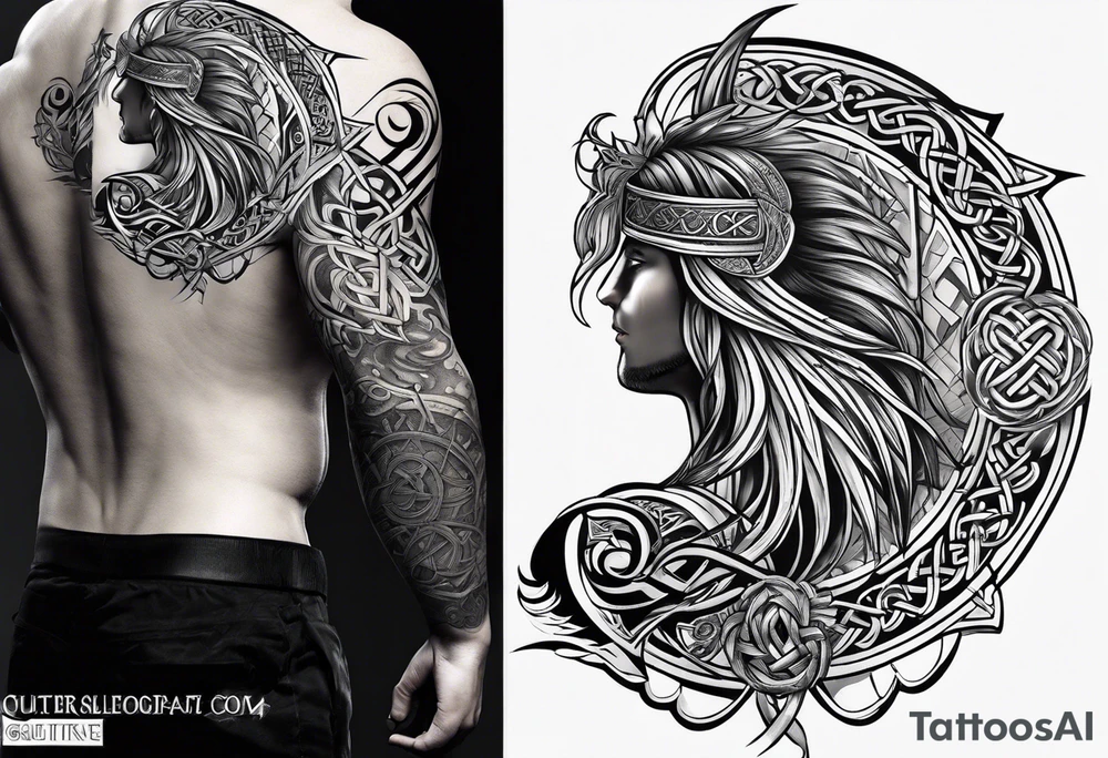 Celtic warrior full body side profile tattoo idea