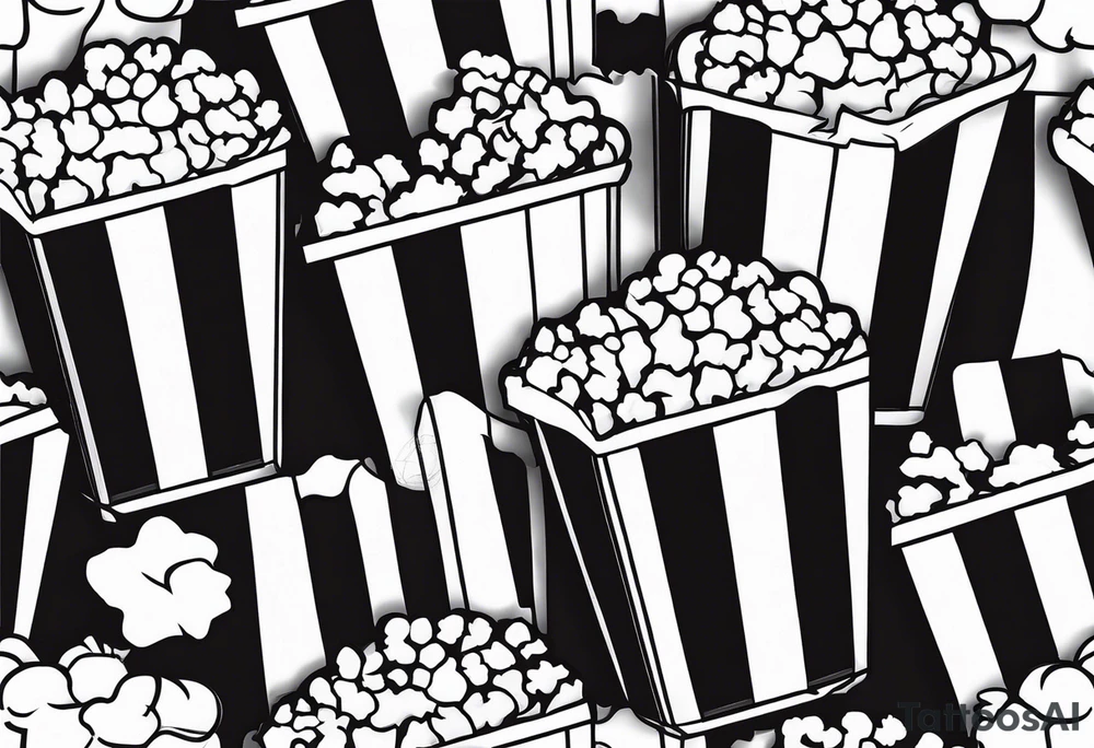 Traditional cinema Popcorn box with vertical stripes, fine line tattoo idea