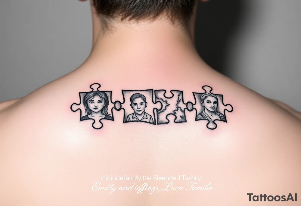 Individual Puzzle pieces of a blended family of Emily Ray Garrison Ayden Abby Gray tattoo idea
