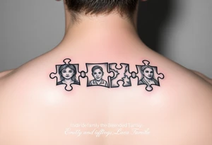 Individual Puzzle pieces of a blended family of Emily Ray Garrison Ayden Abby Gray tattoo idea