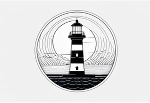 lighthouse geometric in fluid lines and circle framed tattoo idea