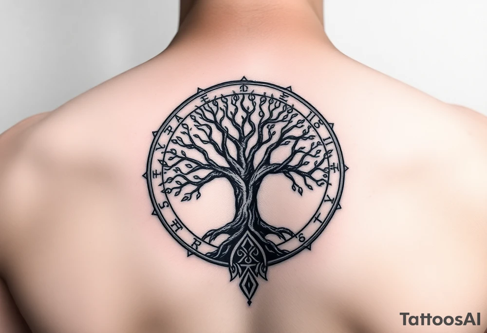 tree of life with circle of runes tattoo idea