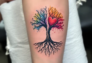 Watercolor tree halves with root-formed hearts on the ribs connect you as one growing life. tattoo idea