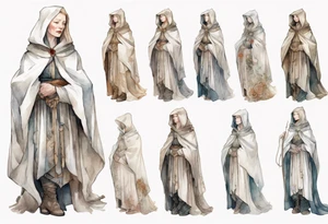 medieval Cate Blanchett dressed in white cloak, sad tattoo idea