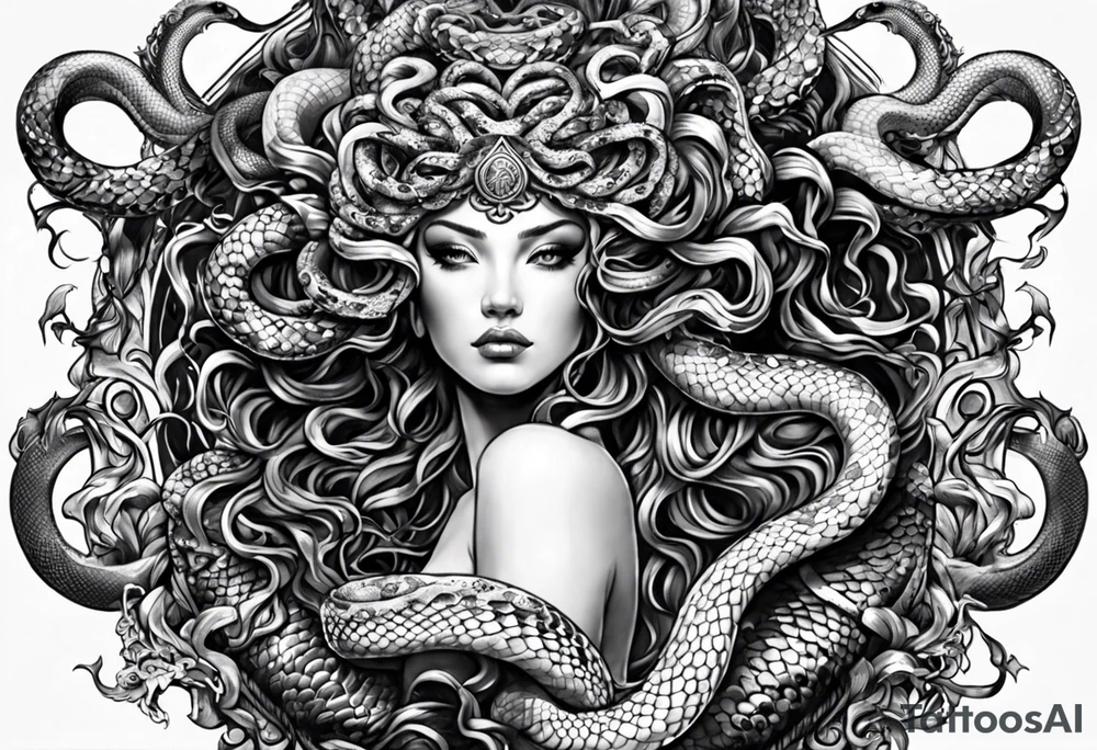 Medusa gorgon, snakes instead of hair, like stone tattoo idea