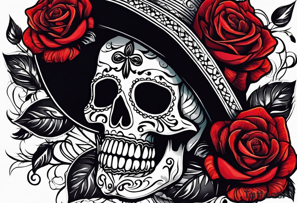 day of dead, red rose, Mexican hat, no skull tattoo idea
