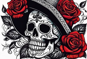 day of dead, red rose, Mexican hat, no skull tattoo idea