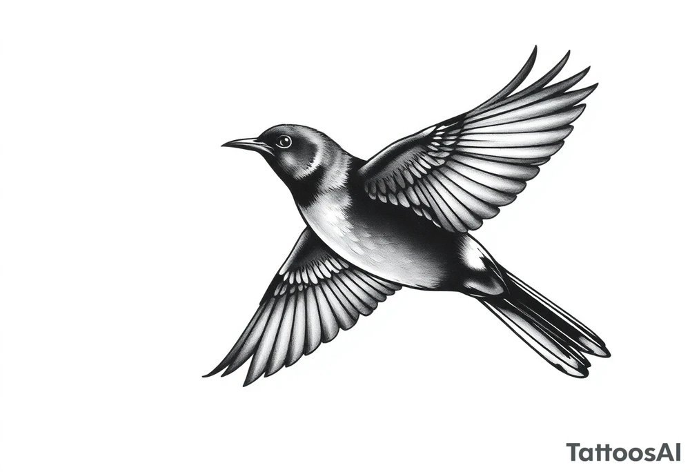 Male European Blackbird flying side profile tattoo idea tattoo idea