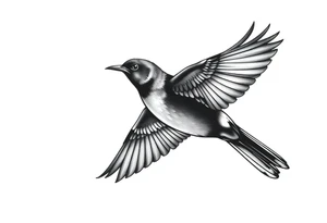 Male European Blackbird flying side profile tattoo idea tattoo idea