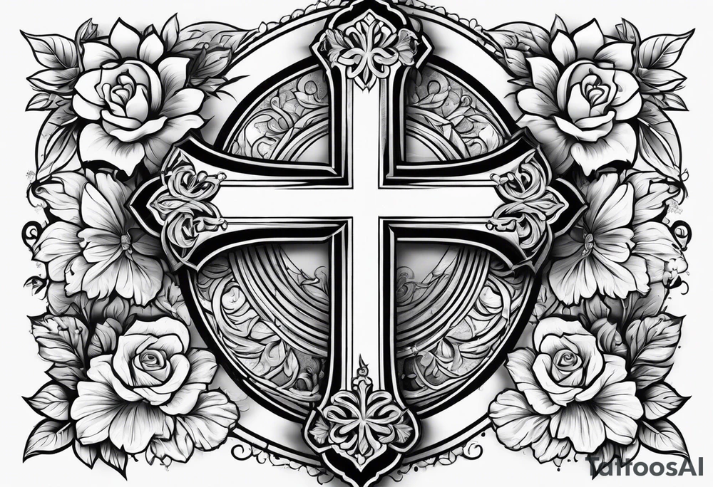 Cross with flowers tattoo idea