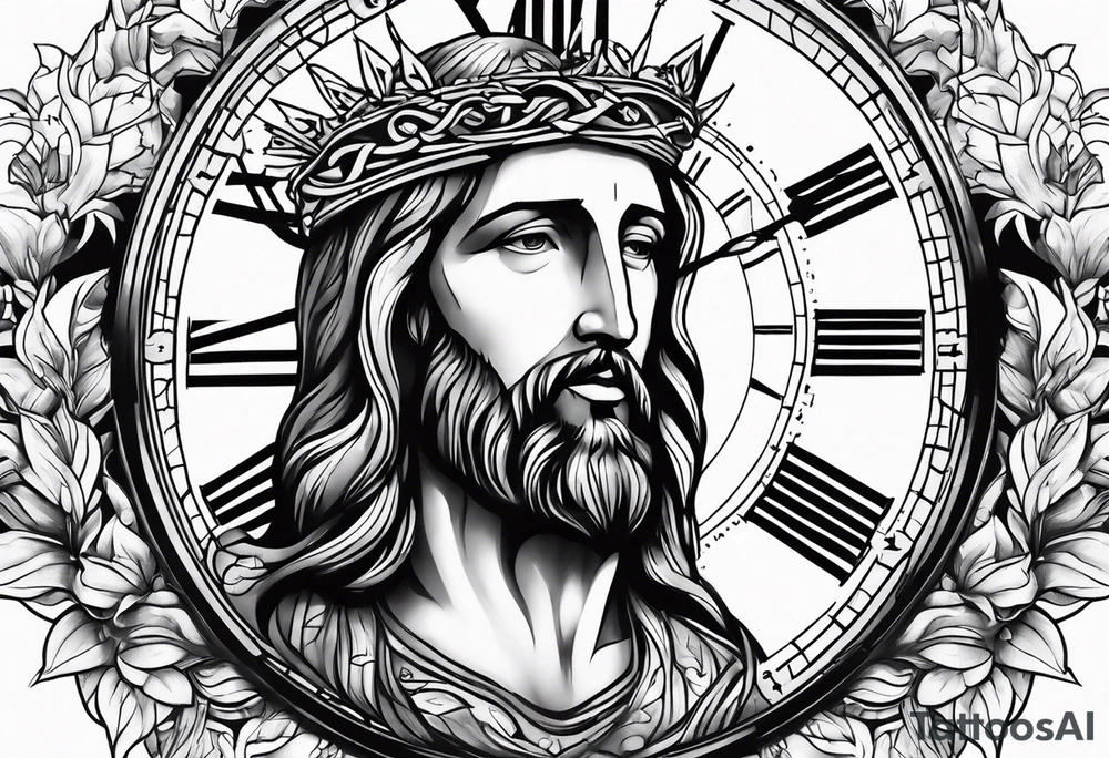 Clock with Jesus tattoo idea