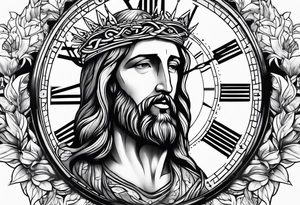 Clock with Jesus tattoo idea