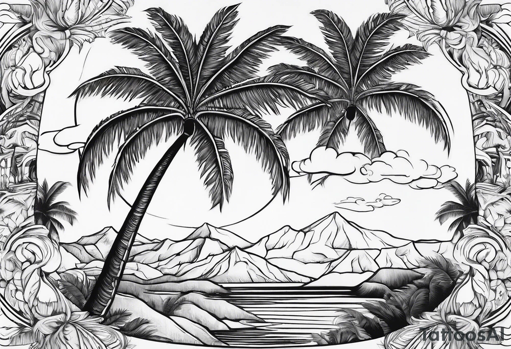 palm tree but swap leaves with human palms tattoo idea