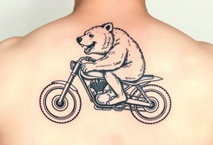 large smiling brown bear riding a motorcycle in side profile tattoo design tattoo idea