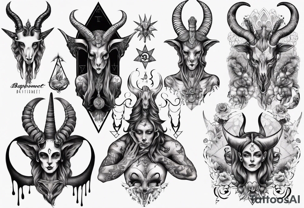 Baphomet sleeve high contrast human like tattoo idea