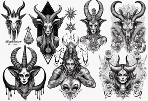 Baphomet sleeve high contrast human like tattoo idea