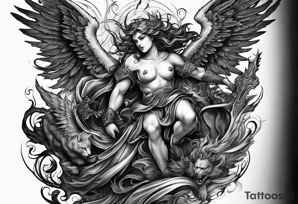 Angels and demons fighting tattoo idea