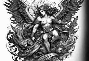 Angels and demons fighting tattoo idea