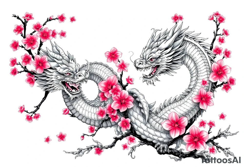 Dragons with cherry blossoms tattoo idea