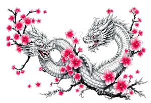 Dragons with cherry blossoms tattoo idea