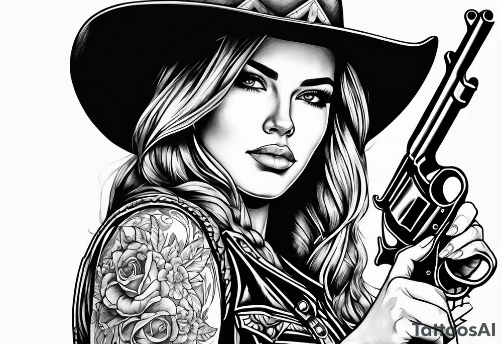 Cowgirl with revolver tattoo idea