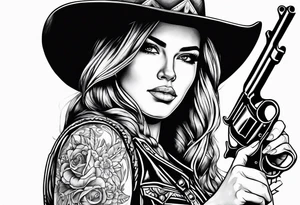 Cowgirl with revolver tattoo idea