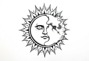 celestial sun and moon embrace with constellation patterns tattoo idea