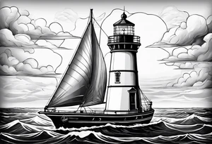 maritime lighthouse in a sailboat serving as a mast for a sail. tattoo idea