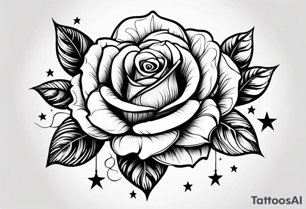 Tesseract with big roses and small stars tattoo idea