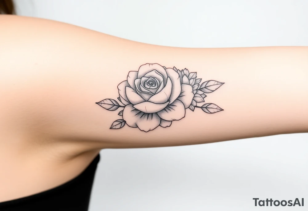 rose and peony bouquet tattoo idea